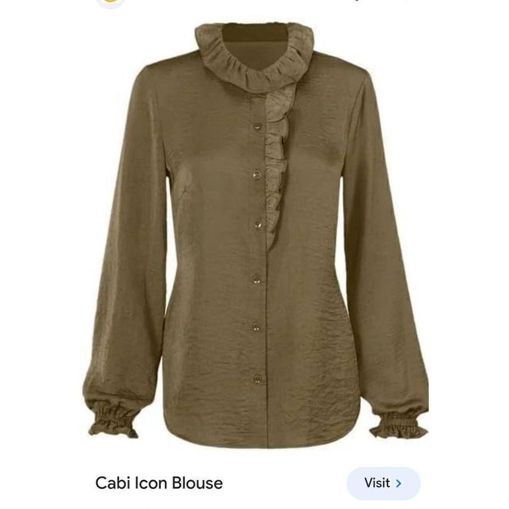 Cabi brown/musk  button-up blouse with ruffle, size M